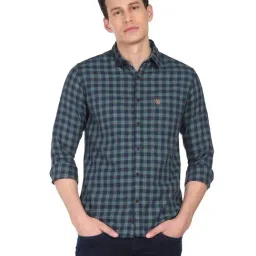U.S. Polo Assn. Teal Cotton Regular Fit Checks Shirt-picture-6