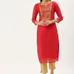 SHOWOFF Red Embellished Calf Length Straight Kurta-picture-24