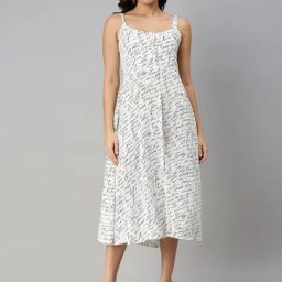 SHOWOFF White Polyester Print Fit & Flare Dress-image-49