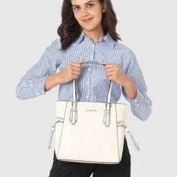 Caprese Tasha Beige Faux Leather Solid Tote Handbag-image-19