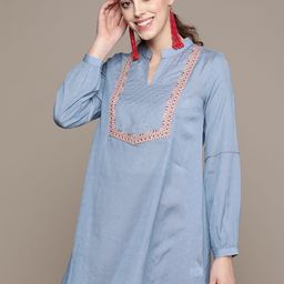 Ritu Kumar Women Blue Ethnic Motifs Embroidered Yoke Design Kurti-picture-23