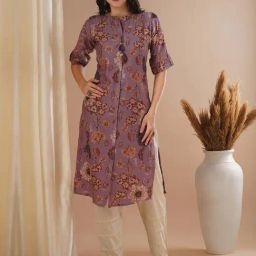 Fashor Mauve Floral Straight Kurta-image-1