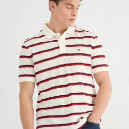 GANT Men Striped Polo Collar Cotton White T-shirt-image-79