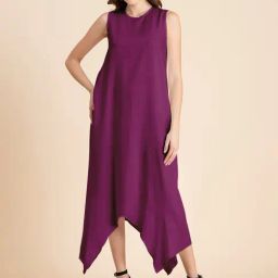 Moomaya Purple Regular Fit High-low Dress-image-88