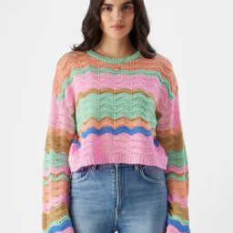 The Souled Store Pink & Green Embroidered Oversized Sweater-image-84