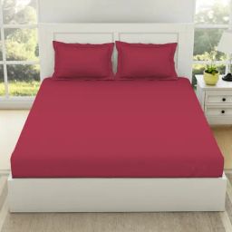 Spaces Everyday Solid Red 144 TC Cotton King Flat Bedsheet with 2 Pillow Covers-53
