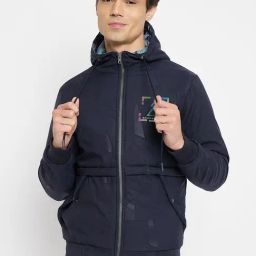 Duke Navy Slim Fit Printed Hooded Jacket-40