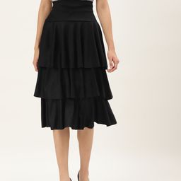 U&F Women Black Solid Flared Knee Length Skirt-image-65