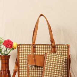 Bagsy Malone Beige & Tan Textured Medium Tote Handbag with Pouch-image-71