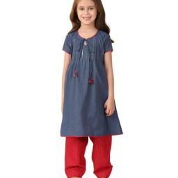Fabindia Girls Navy Solid Kurta Bottom Set-picture-33