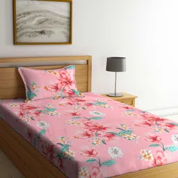Myntra Elegant Homes Pink & Green Floral Printed 300 TC Single Bedsheet Set 2.25 m x 1.5 m-picture-19