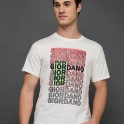 Giordano White Slim Fit Typography Printed T-Shirt-image-109
