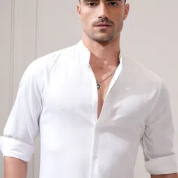 LOCOMOTIVE Luxe Men Dobby Textured Solid Mandarine Collar Occasion Regular Fit Shirt-image-89
