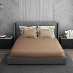 Spaces Hygro Solid Brown 350 TC Cotton King Flat Bedsheet with 4 Pillow Covers-image-78
