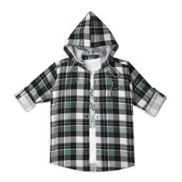 Cavio Boys Black & Green Checks Full Sleeves Shirt with T-Shirt-image-37