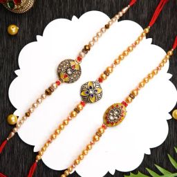 Aapno Rajasthan Ornate Gold Bead Set of 3 Rakhi-image-96