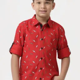 Kate & Oscar Kids Red Cotton Printed Shirt-image-15