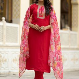 KALINI Women Floral Embroidered Thread Work Kurta with Trousers & With Dupatta-19