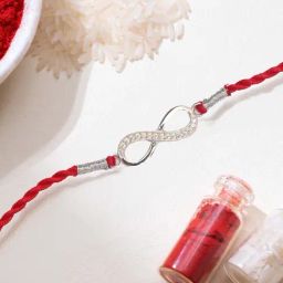 Zavya Infinity Symbol with Cubic Zirconia Rhodium-Plated Thread Rakhi for Him-image-85