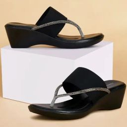 Forever Glam by Pantaloons Women's Black Thong Wedges-picture-6
