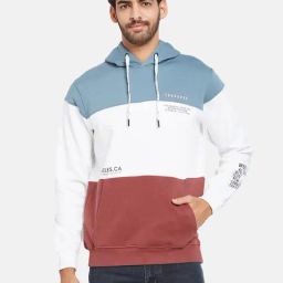 Octave Blue Regular Fit Colour Block Hooded Sweatshirt-picture-18
