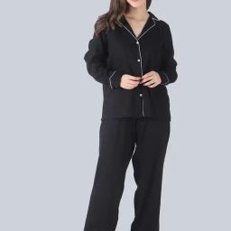 Pretty Loving Thing Black Rayon Solid Shirt & Pyjama Set-image-78