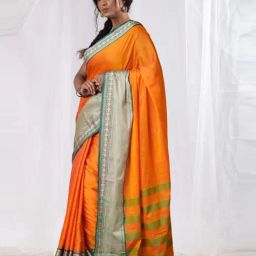 Unnati Silks Yellow & Green Cotton Woven Saree With Unstitched Blouse-image-67
