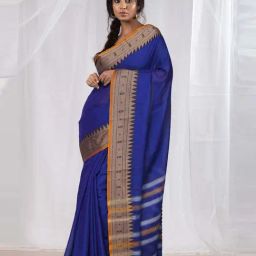 Unnati Silks Blue Cotton Woven Saree With Unstitched Blouse-image-73