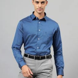 Cantabil Blue Cotton Regular fit Solid Shirts-image-11
