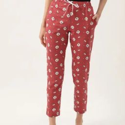 Leading Lady Dark Red Printed Lounge Pants-picture-28
