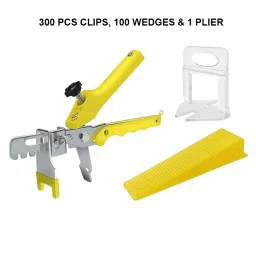 FLAMINGO ENTERPRISE 300 Pcs Tile Leveling System Clips & 100 Wedges with Plier Line Level 4 cm Length Non-Magnetic Yellow, FM-274 image 2