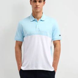 Arrow Sport Blue Cotton Regular Fit Colour Block Polo T-Shirt-picture-14