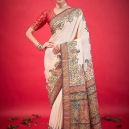 Saree Mall Cream Viscose Self Saree with Blouse Piece-picture-17