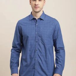 Turtle Blue Cotton Slim Fit Checks Shirt-image-65