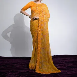 Mitera Embellished Sequinned Pure Georgette Designer Saree-5