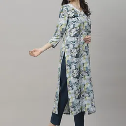 DIVASTRI Floral Printed V-Neck Straight Kurta With Trousers-image-44