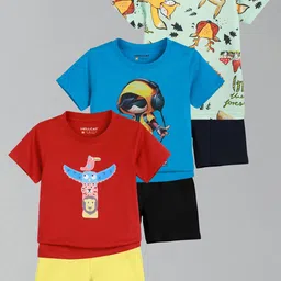 HELLCAT Boys Pack Of 3 Printed Round Neck T-Shirts With Shorts-image-59