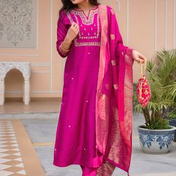 Moda Rapido Floral Embroidered Zari Straight Kurta With Trousers & Dupatta-picture-45