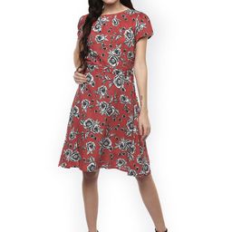 Harpa Women Rust Printed Fit and Flare Dress-image-68