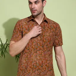 FUBAR Paisley Printed Short Sleeves Slim Fit Cotton Shirt-image-99