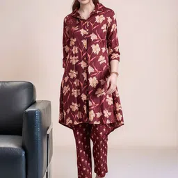 ANEKYA Floral Printed Shirt Collar Pure Cotton Tunic With Trouser-picture-28