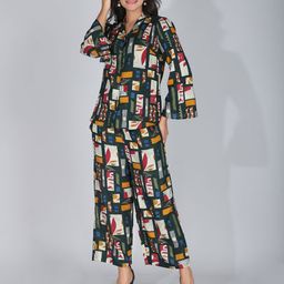 StyFun Abstract Printed V-Neck Shirt With Palazzos-3