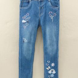 ToffyHouse Full Length  Medium Wash Denim Jeans  Heart Embroidered - Blue-image-5