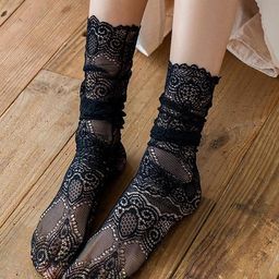 Flaunt Chic Seamless Vintage Design Detailed Socks - Black-image-64