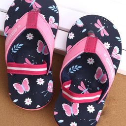 Cute Walk by Babyhug Slip On Flip Flops With Back Strap Butterfly Print- Blue-image-20