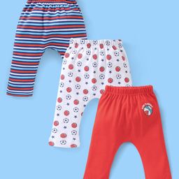 Babyhug Cotton Knee Length Diaper Pants Football Print Pack of 3 - Red & Blue-image-88