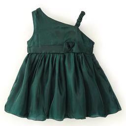 Babyhug Sleeveless Solid Colour with Floral Applique Organza Party Frock - Bottle Green-picture-49