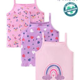 Babyoye Eco Conscious Cotton Sleeveless Slips Rainbow Print Pack of 3 - Pink & Purple-image-58