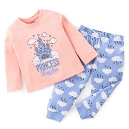 Babyhug Single Jersey Knit Full Sleeves Night Suit Text Printed - Blue & Pink-image-45