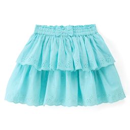 Babyhug Cotton Woven Knee Length Skirt with Lining Bow Applique & Lace Detailing - Sky Blue-image-86